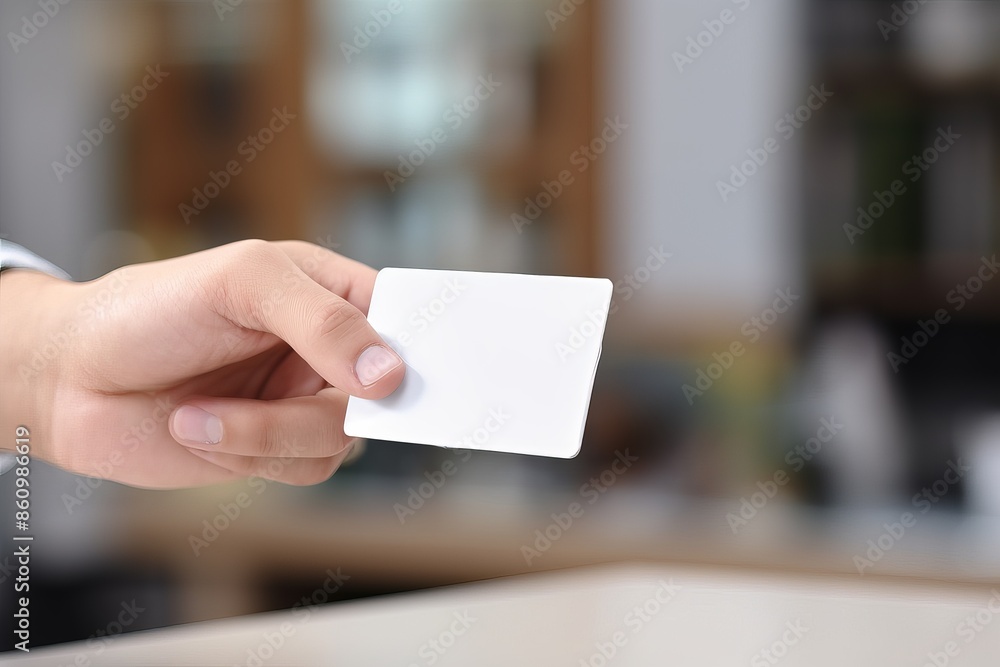Close-up of a hand holding a blank white card. Ideal for business purposes, identity representation, or creative design templates. Close-up of a hand holding a blank white card. Ideal for business purposes, identity representation, or creative design templates.
