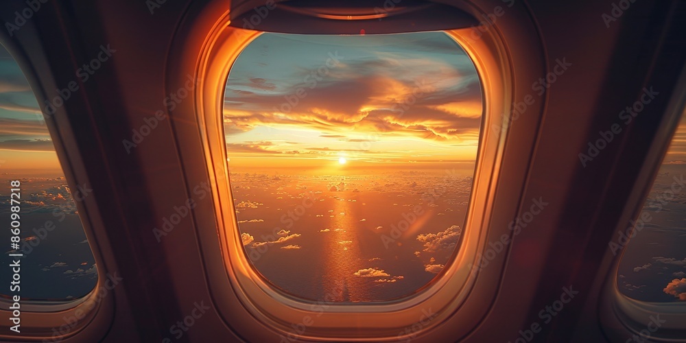 Airplane Window View of Sunset Over the Ocean Airplane Window View of Sunset Over the Ocean