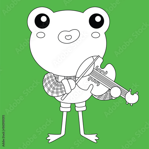 Cute Frog Animal Musicians Playing Music Melody Instrumental Cartoon Digital Stamp Outline