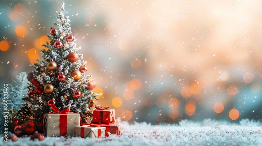 Festive Greetings: Christmas Card with Decorated Tree and Gifts, Perfect for Holiday Wishes Festive Greetings: Christmas Card with Decorated Tree and Gifts, Perfect for Holiday Wishes