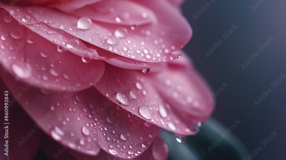 Extreme macro shot of a camelliaa??s petal edges behind foggy glass with raindrops, dark background, soft pinks, still life photo. Extreme macro shot of a camelliaa??s petal edges behind foggy glass with raindrops, dark background, soft pinks, still life photo.