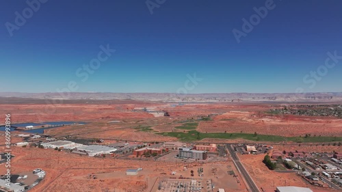 Pullback drone shot over Page, Arizona on a sunny day photo