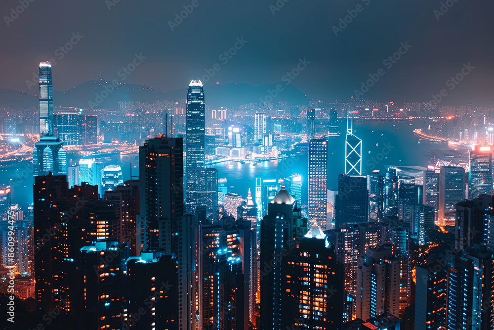 Mesmerizing city skyline at night, with twinkling skyscraper lights creating a cinematic scene Mesmerizing city skyline at night, with twinkling skyscraper lights creating a cinematic scene