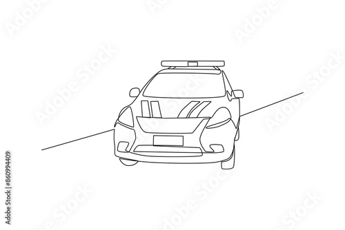 Single continuous line drawing police patrol car. Road patrol activity icon. One line draw graphic design vector illustration.