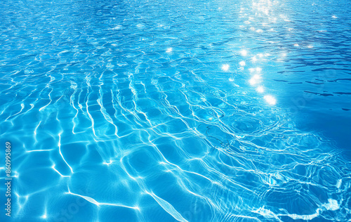 光り輝く透明感のある波　ブルーの水面の背景（ジェネレーティブ AI ）