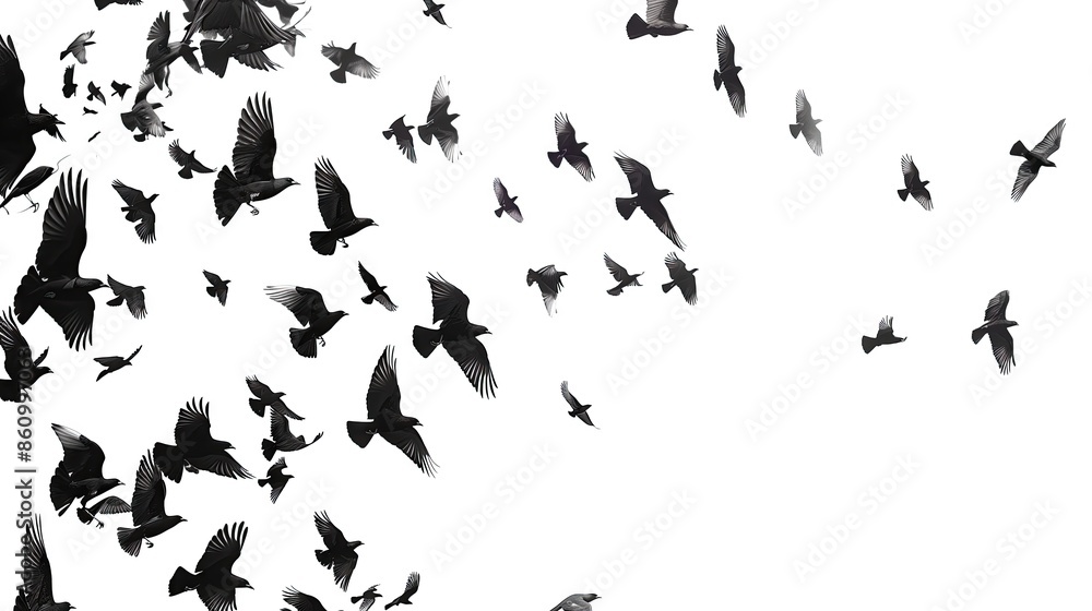 Many birds flying on sky isolated on white background. Many birds flying on sky isolated on white background.