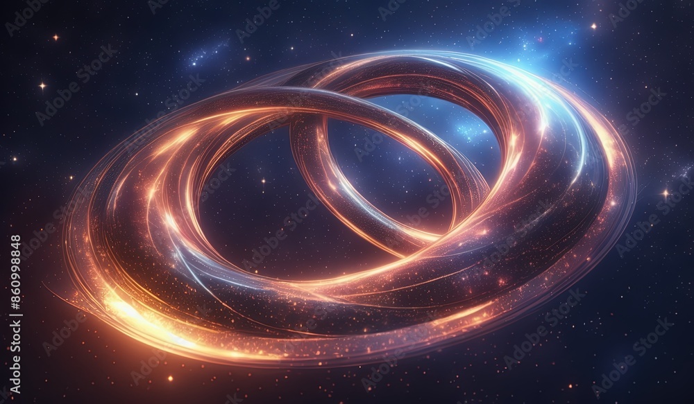Obraz premium infinity symbol, ring, golden. gold. glowing lights, neon lights, logo. copper. titanium. space background. black background