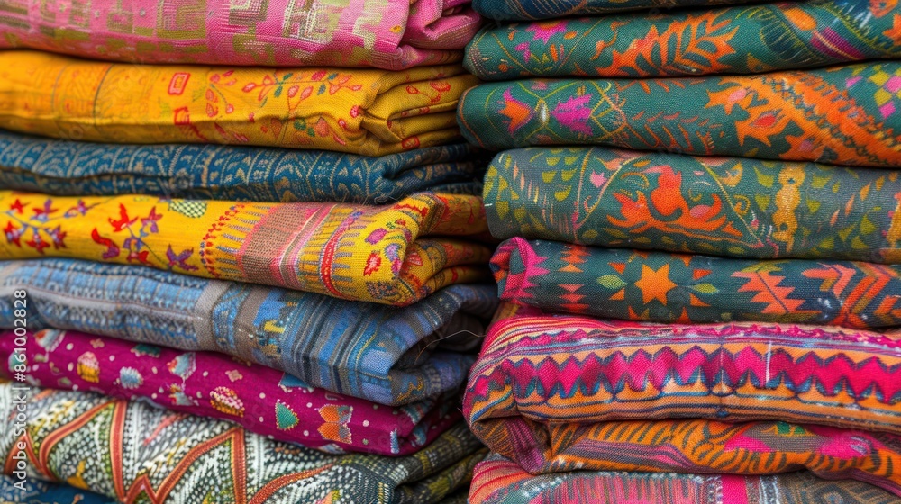 Soft and colorful cotton attire stack intimate view Soft and colorful cotton attire stack intimate view