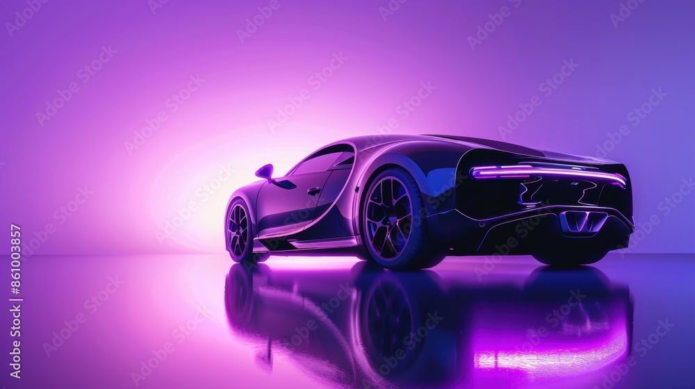 A sleek sports car illuminated by vibrant purple light, showcasing its modern design and futuristic appeal.