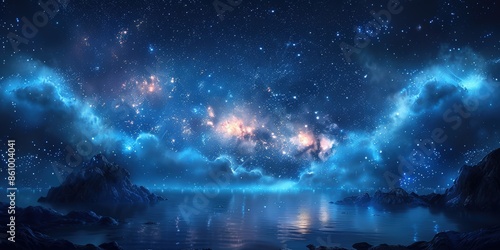 Wallpaper Mural Night Sky With Stars and Clouds Above a Calm Lake Torontodigital.ca