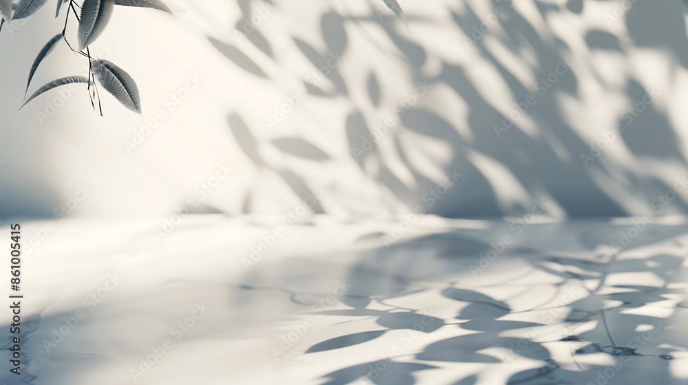 Minimalistic light background with blurred foliage shadow on a light wall Beautiful background for presentation with with marble floor : Generative AI Minimalistic light background with blurred foliage shadow on a light wall Beautiful background for presentation with with marble floor : Generative AI