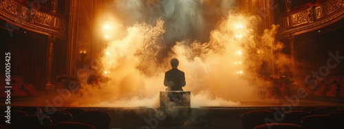 A disappearing act with a puff of smoke and the magician vanishing from a locked box on stage.