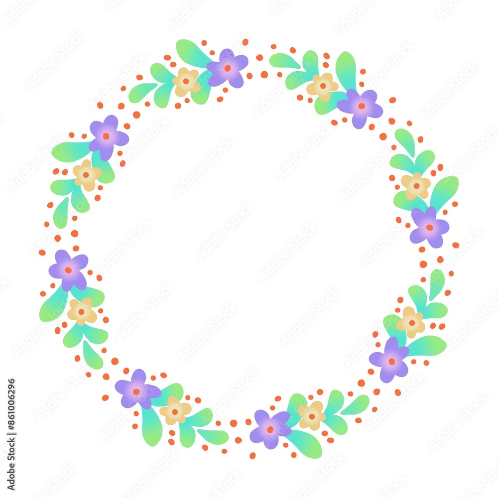 Circles of purple flowers with a natural theme and white background can be used for design purposes Circles of purple flowers with a natural theme and white background can be used for design purposes