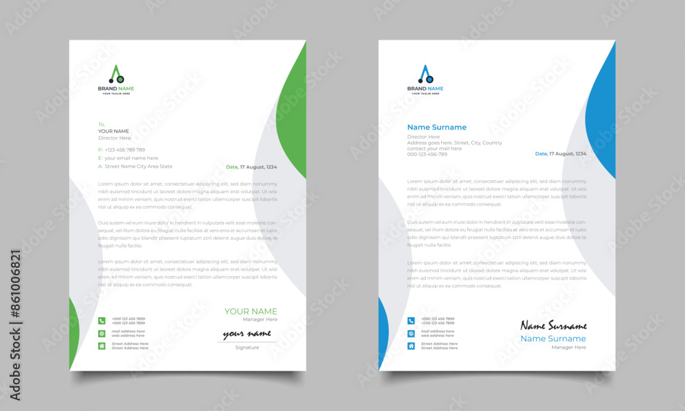 Obraz premium Green And Blue Modern Business Letterhead Simple Clean Template Design