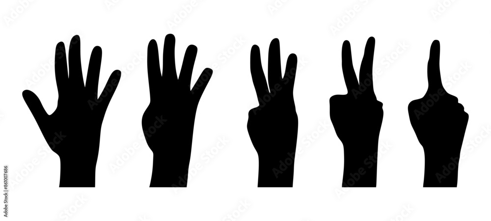 Hands set showing number signs from 1 to 5, cut out. Vector Hands set showing number signs from 1 to 5, cut out. Vector