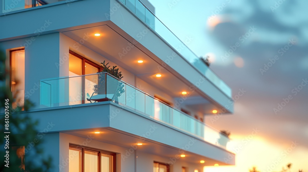 Modern apartment building with balconies: stylish urban architectural design. Modern apartment building with balconies: stylish urban architectural design.
