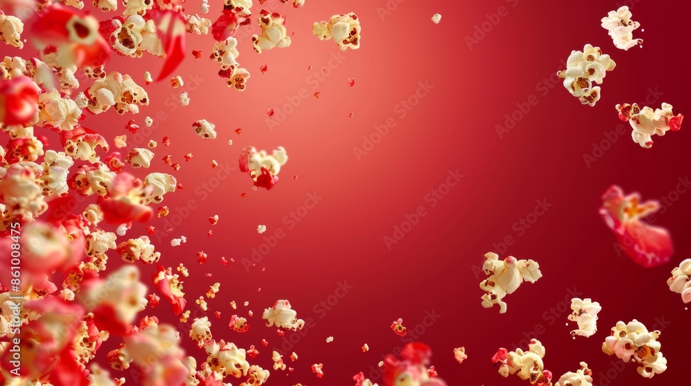 Popcorn Explosion on Red Background