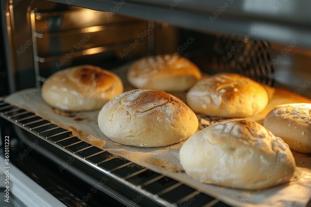 the process of baking round bread in the oven. the process of baking round bread in the oven.