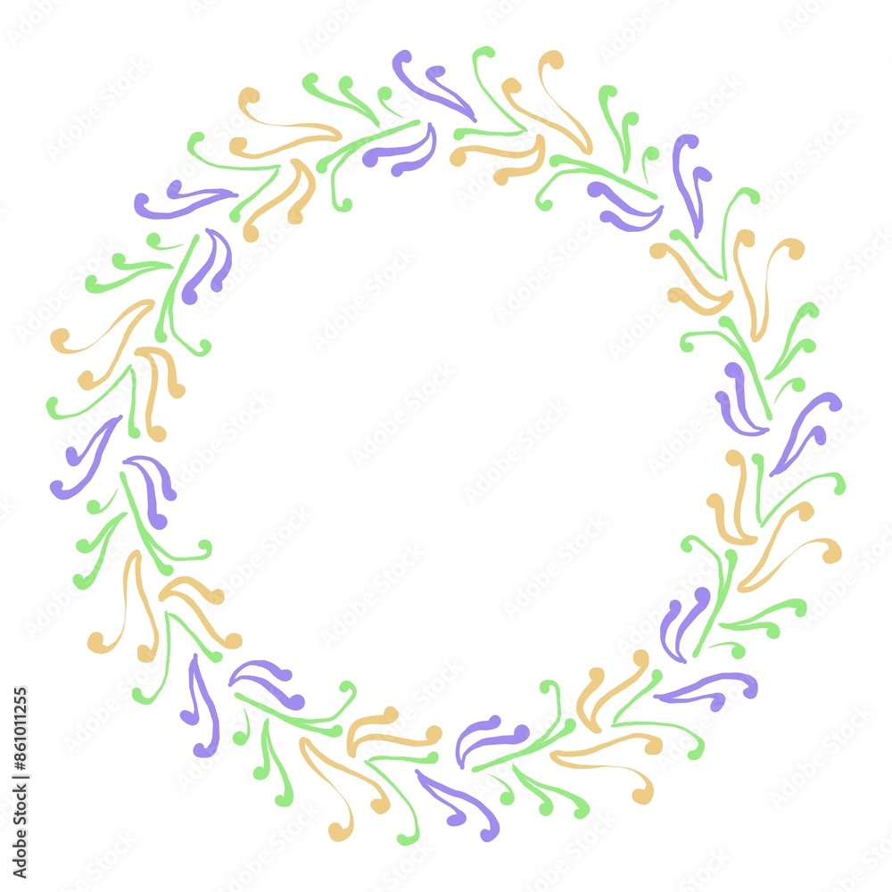 Circles of purple flowers with a natural theme and white background can be used for design purposes Circles of purple flowers with a natural theme and white background can be used for design purposes