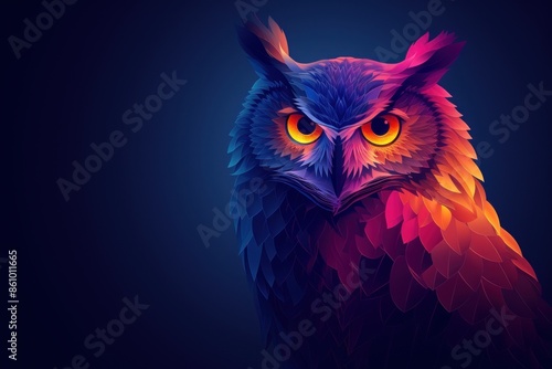 Colorful Flat Design Logo of a Stylized Owl With Abstract Feather Pattern photo