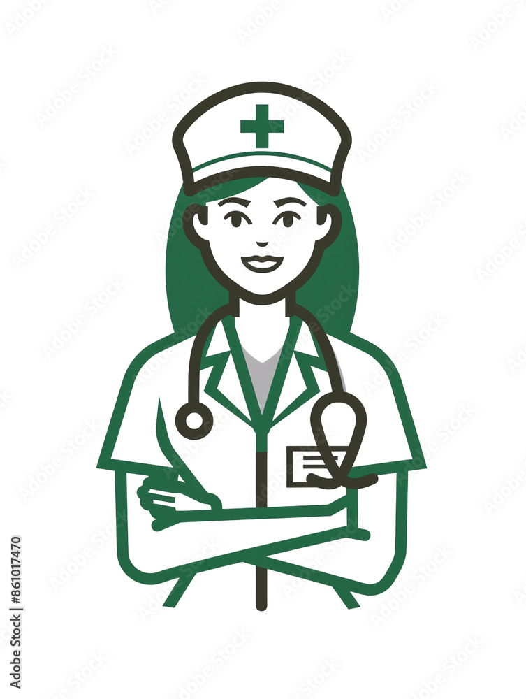 Illustration of a healthcare professional wearing a medical uniform and stethoscope, depicting a nurse or doctor. Illustration of a healthcare professional wearing a medical uniform and stethoscope, depicting a nurse or doctor.