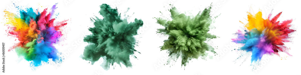 Collection of powder explosion clouds isolated on transparent or white background Collection of powder explosion clouds isolated on transparent or white background