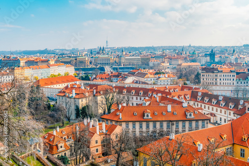 Obraz na plátně View of the city Prague and the Vltava river with Charles bridge  from prague castle, hradcany in Prague, Czech Republic