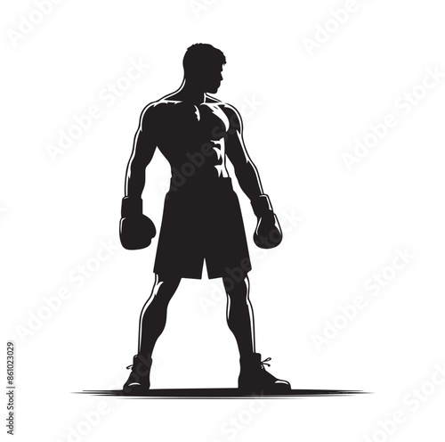 A boxer stand with pose silhouette illustration