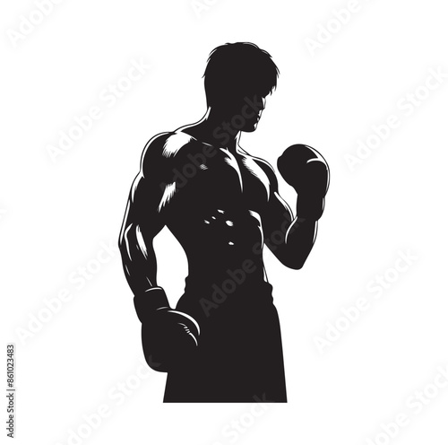 A boxer stand with pose silhouette illustration