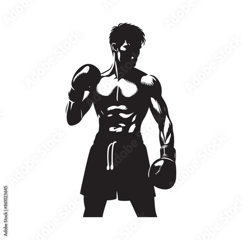 A boxer stand with pose silhouette illustration