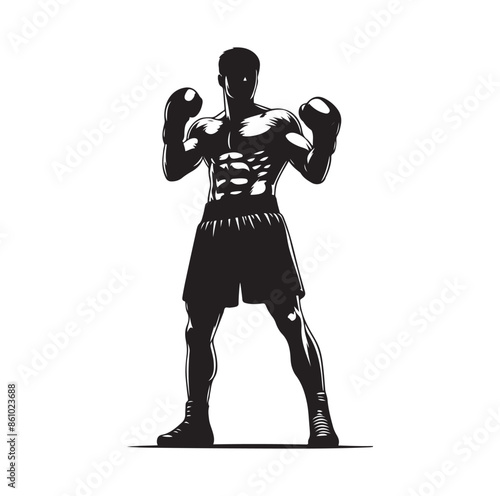 A boxer stand with pose silhouette illustration