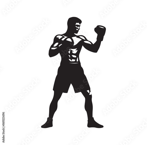 A boxer stand with pose silhouette illustration