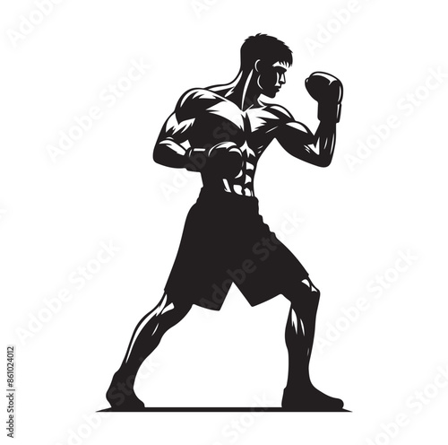 A boxer stand with pose silhouette illustration