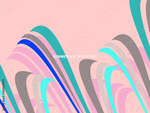 Unique artistic summer card with multicolored background, shapes and geometric elements in memphis style. Abstract design card perfect for prints, flyers, banners, invitations, charters, etc.