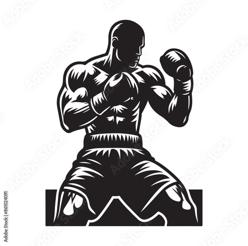 A boxer stand with pose silhouette illustration