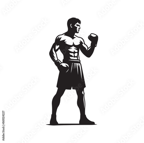 A boxer stand with pose silhouette illustration