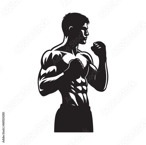 A boxer stand with pose silhouette illustration
