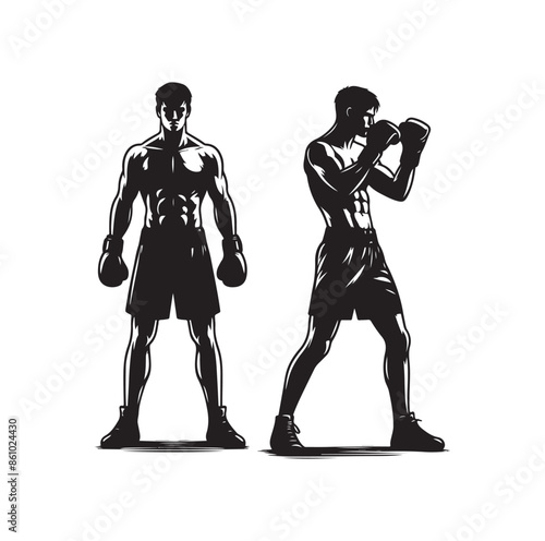 A boxer stand with pose silhouette illustration