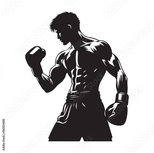 A boxer stand with pose silhouette illustration