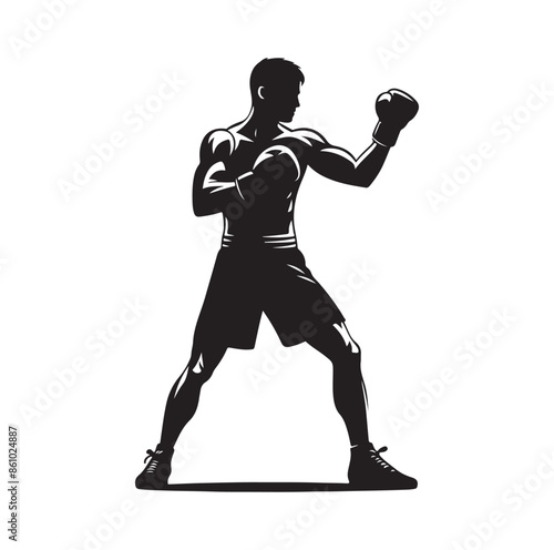 A boxer stand with pose silhouette illustration