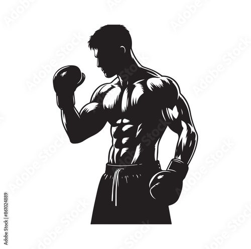 A boxer stand with pose silhouette illustration