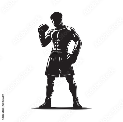 A boxer stand with pose silhouette illustration