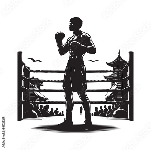 A boxer stand with pose silhouette illustration