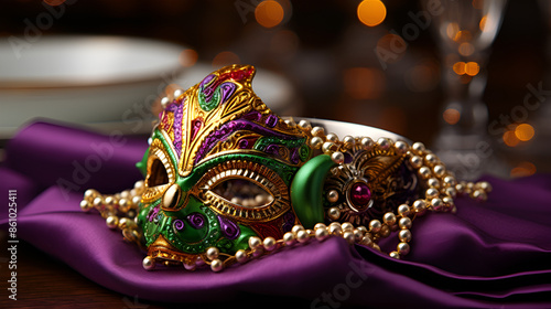 Wallpaper Mural Colorful Masquerade Mask with Jewels and Beads on Purple Cloth Torontodigital.ca