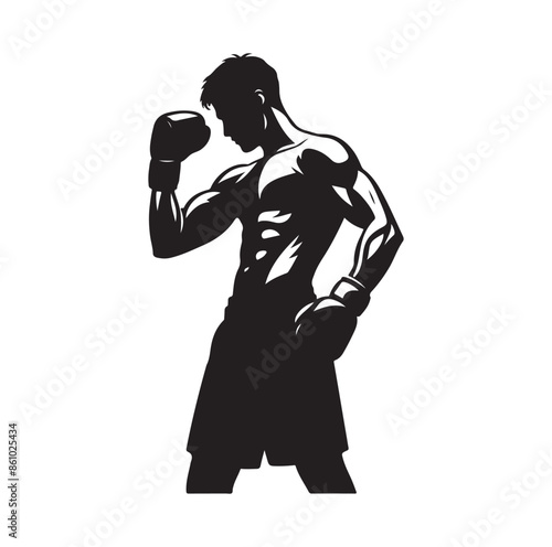 A boxer stand with pose silhouette illustration