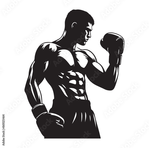 A boxer stand with pose silhouette illustration