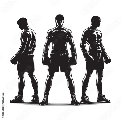 A boxer stand with pose silhouette illustration