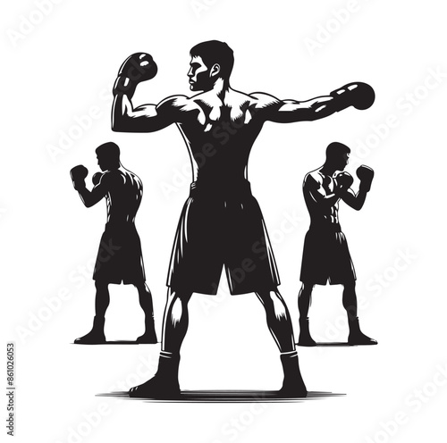 A boxer stand with pose silhouette illustration