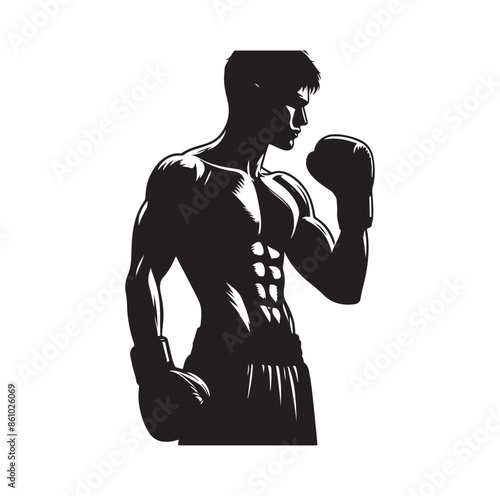 A boxer stand with pose silhouette illustration