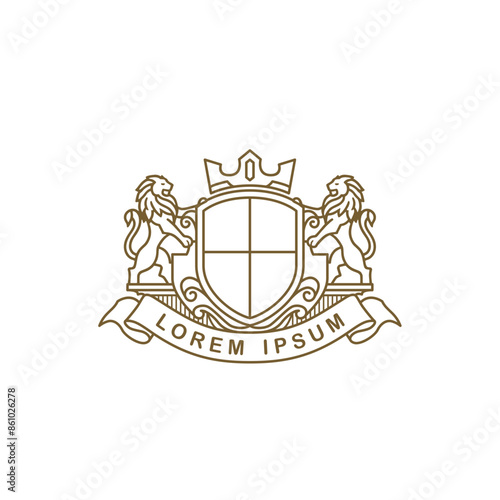 coat of arms logo, herladic line art, modern vintage